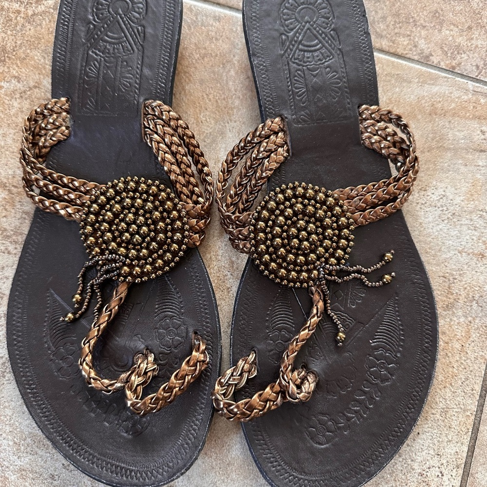 Black and Gold Beaded Sandals